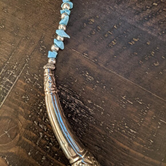 Vintage Western Blue Statement Necklace Square Pendant Boho Cowgirl Chunky Beads - Picture 3 of 6